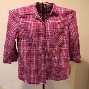 ✂️ LAURA SCOTT pink plaid button down XL junior fit